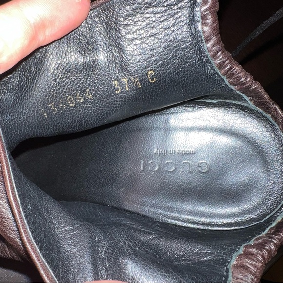 Gucci Brown Pleated Lambskin Leather Ankle Wrap Booties Size 37.5/US 7 - Picture 6 of 15